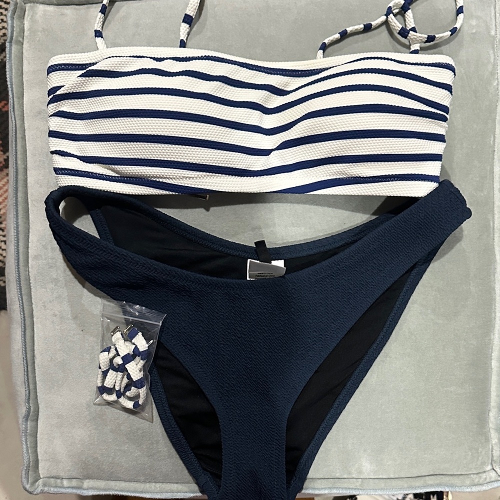 J. Crew Navy and White Striped Bikini